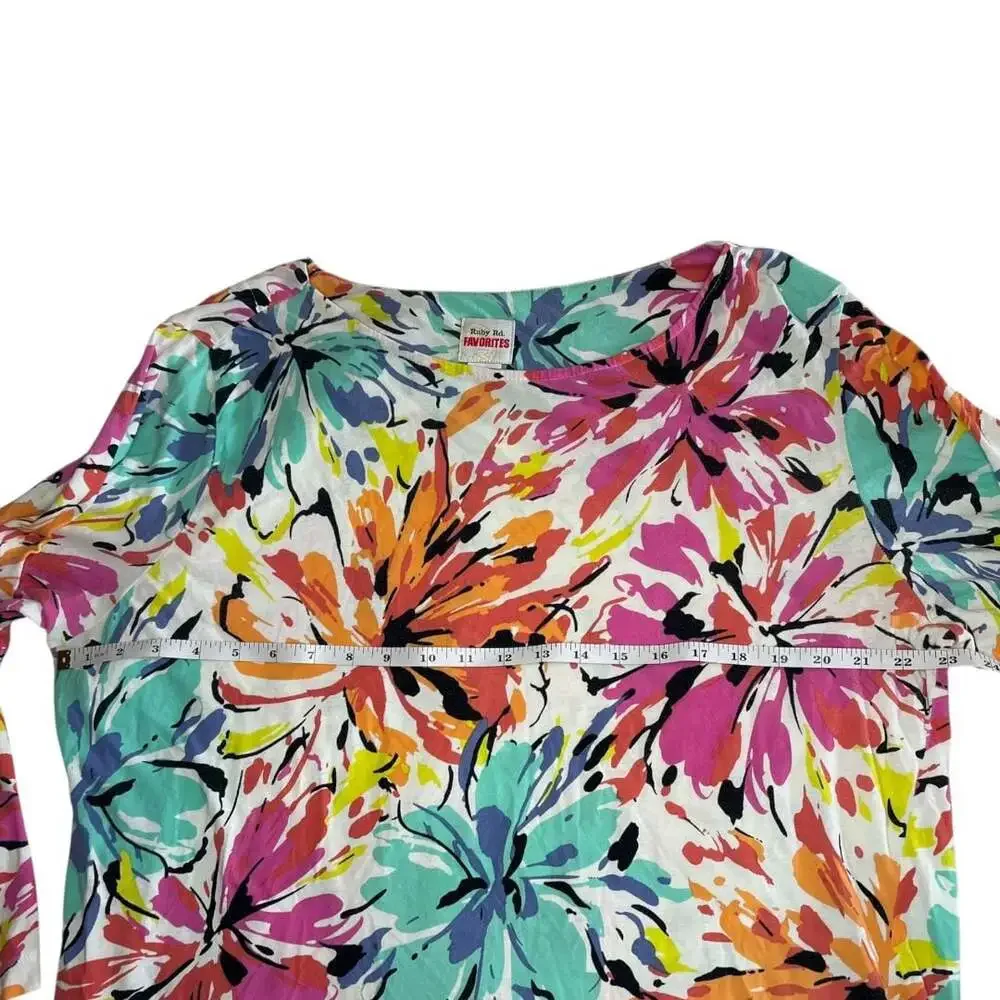 Ruby Rd. Favorites Floral Abstract Print 3/4 Sleeve Boat Neck Top Sz Lg - Picture 5 of 6